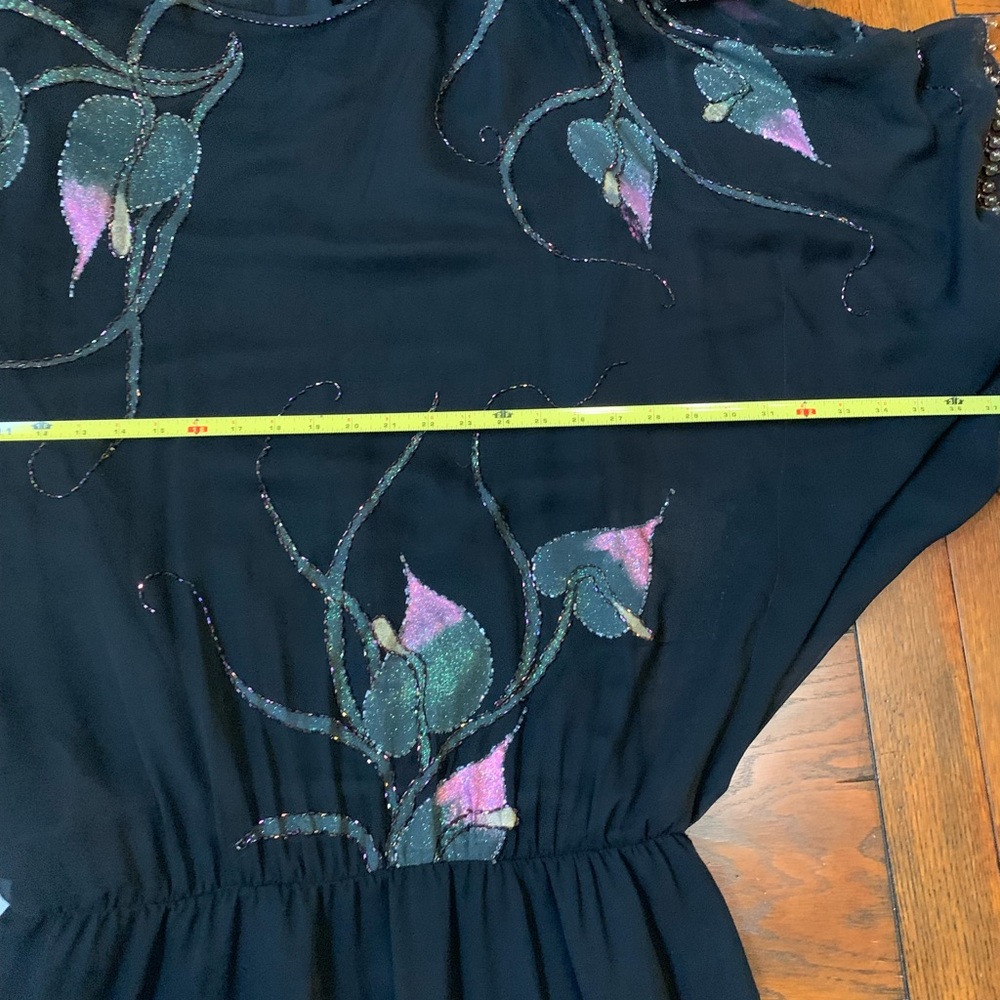 Vintage Oleg Cassini evening silk beaded painted rare dress gown batwing black - Picture 5 of 13